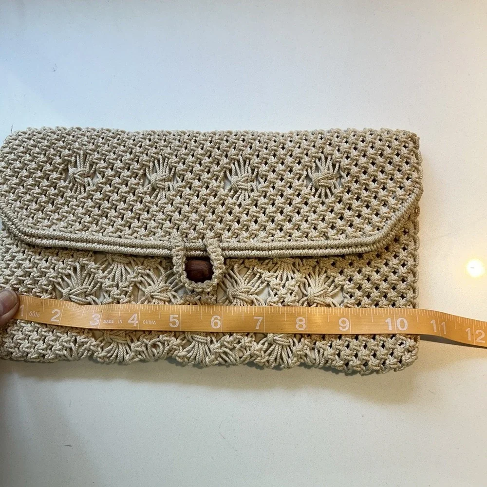 Raffia Straw Clutch Summer Evening Whimsy Cottage Coastal Wood Button Purse Bag